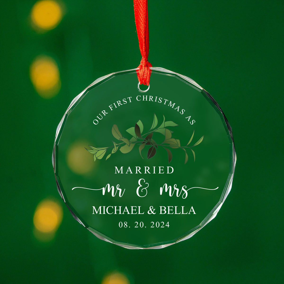 Personalized Mr and Mrs Glass Christmas Ornament, Married Couple Gift - image 5