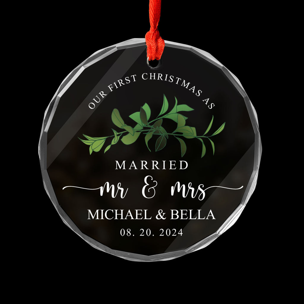 Personalized Mr and Mrs Glass Christmas Ornament, Married Couple Gift - image 2