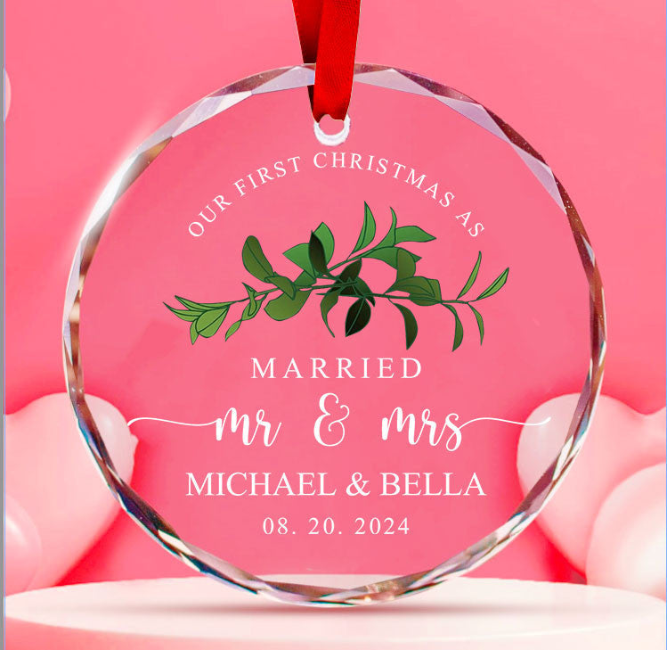 Personalized Mr and Mrs Glass Christmas Ornament, Married Couple Gift - image 7
