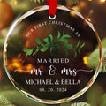 Personalized Mr and Mrs Glass Christmas Ornament, Married Couple Gift