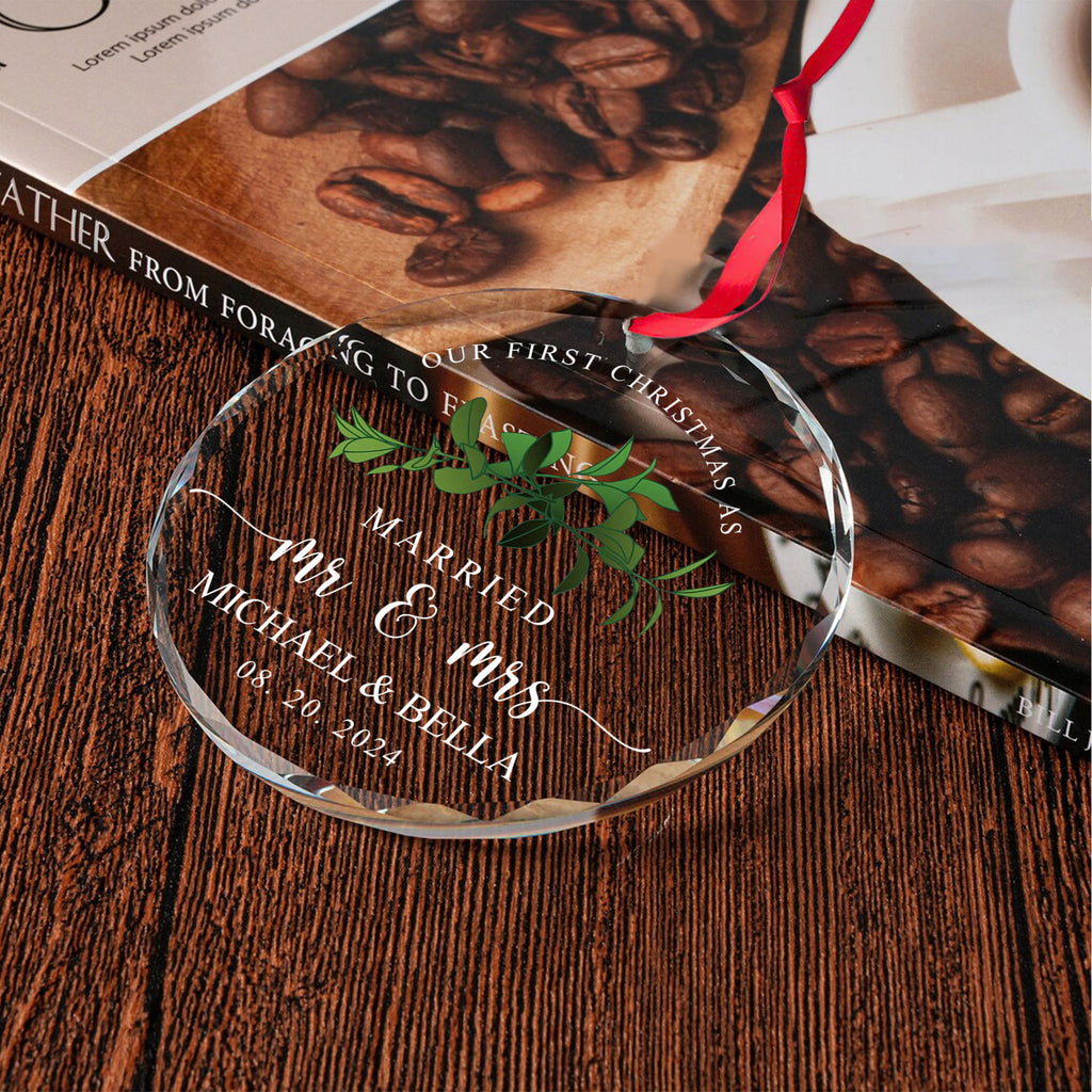 Personalized Mr and Mrs Glass Christmas Ornament, Married Couple Gift - image 6