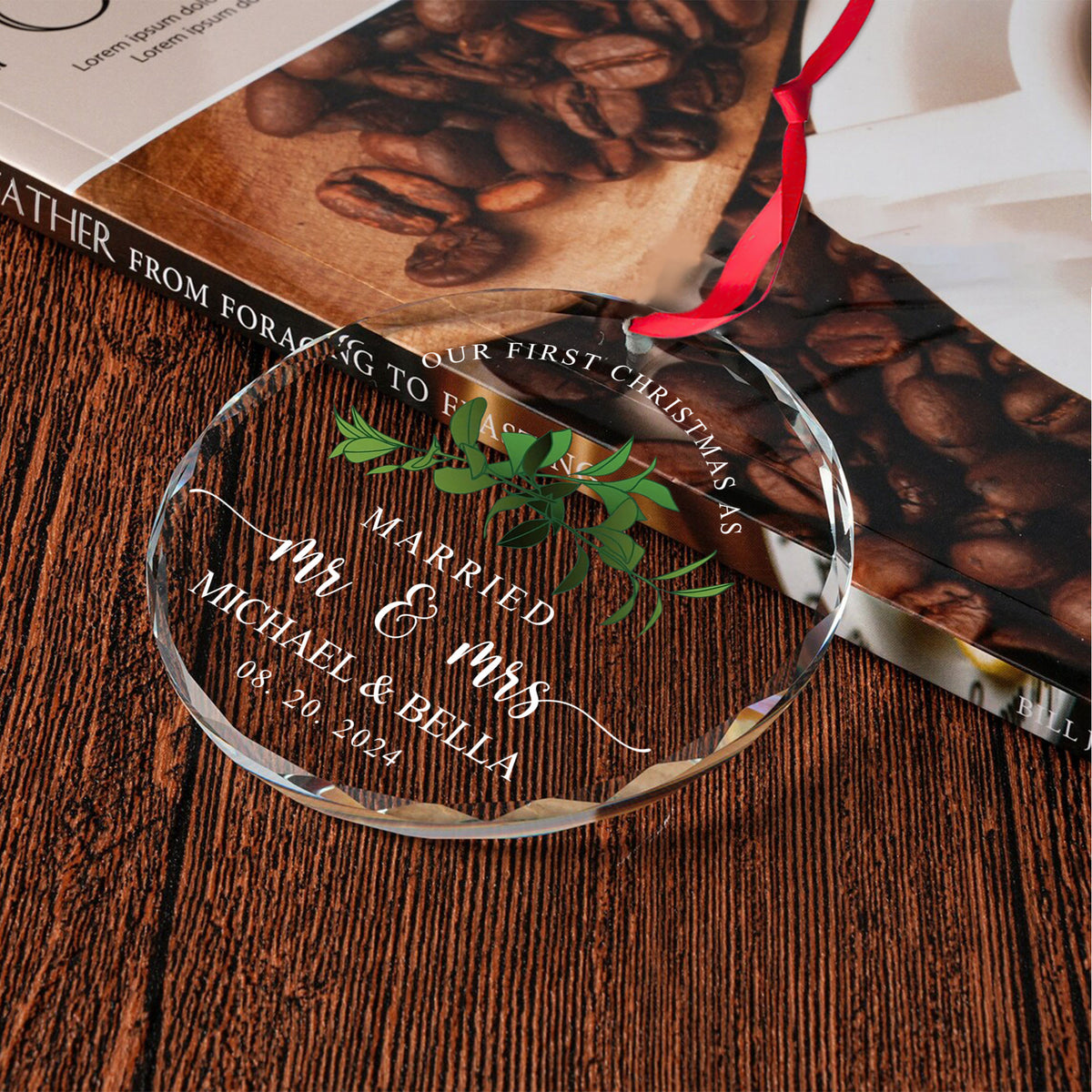 Personalized Mr and Mrs Glass Christmas Ornament, Married Couple Gift - image 6