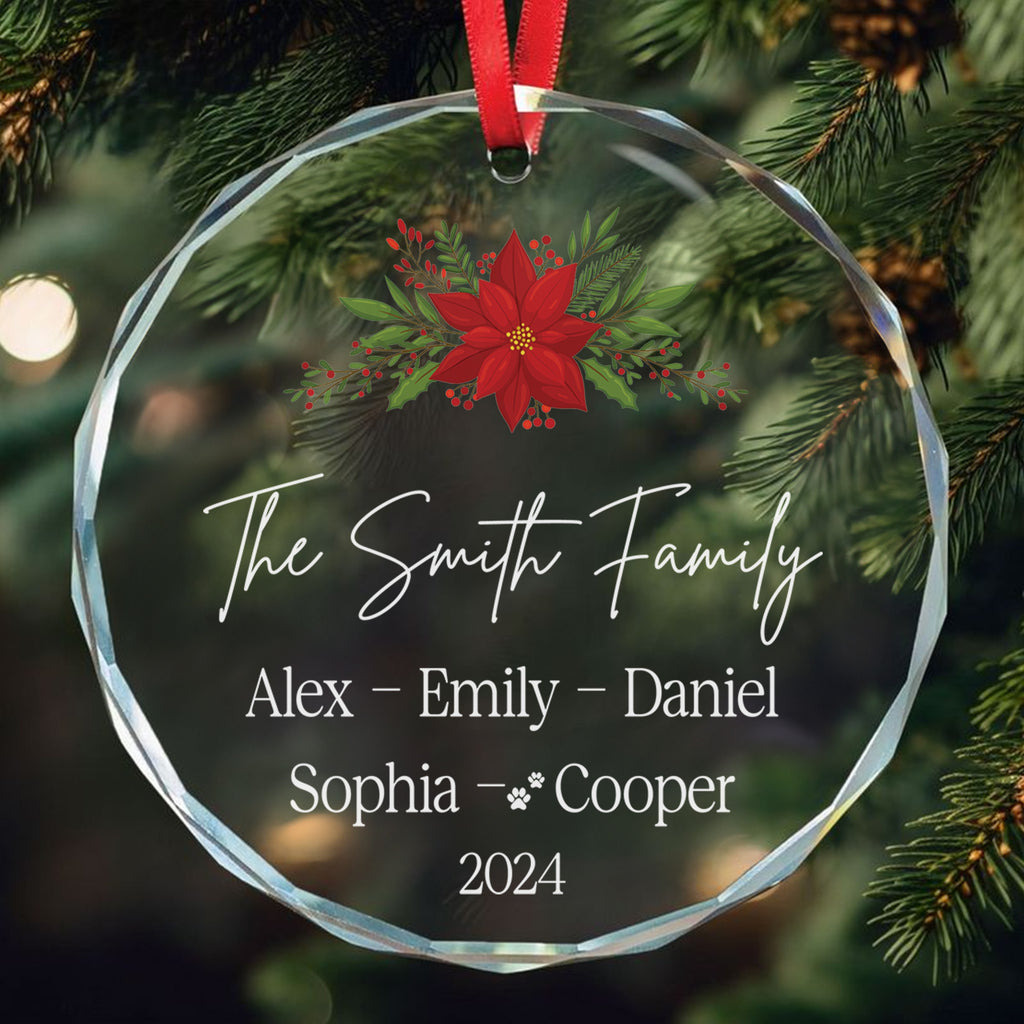 Personalized Family Christmas Tree Glass Ornament with Pet Names 2026, Family Gift - image 2