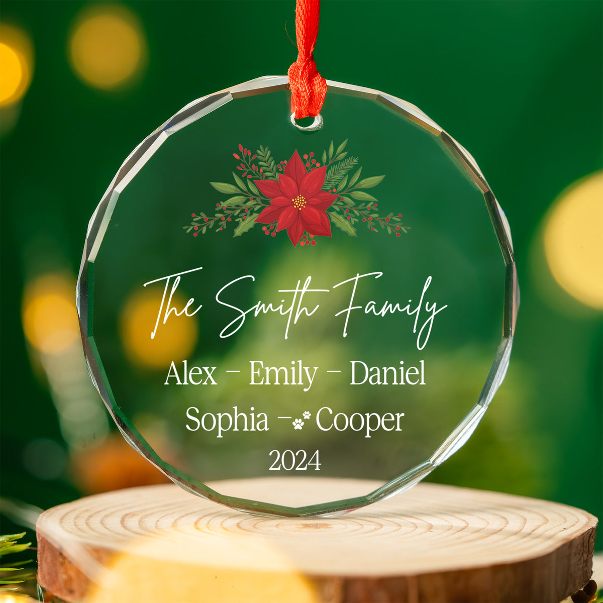 Personalized Family Christmas Tree Glass Ornament with Pet Names 2026, Family Gift - image 3