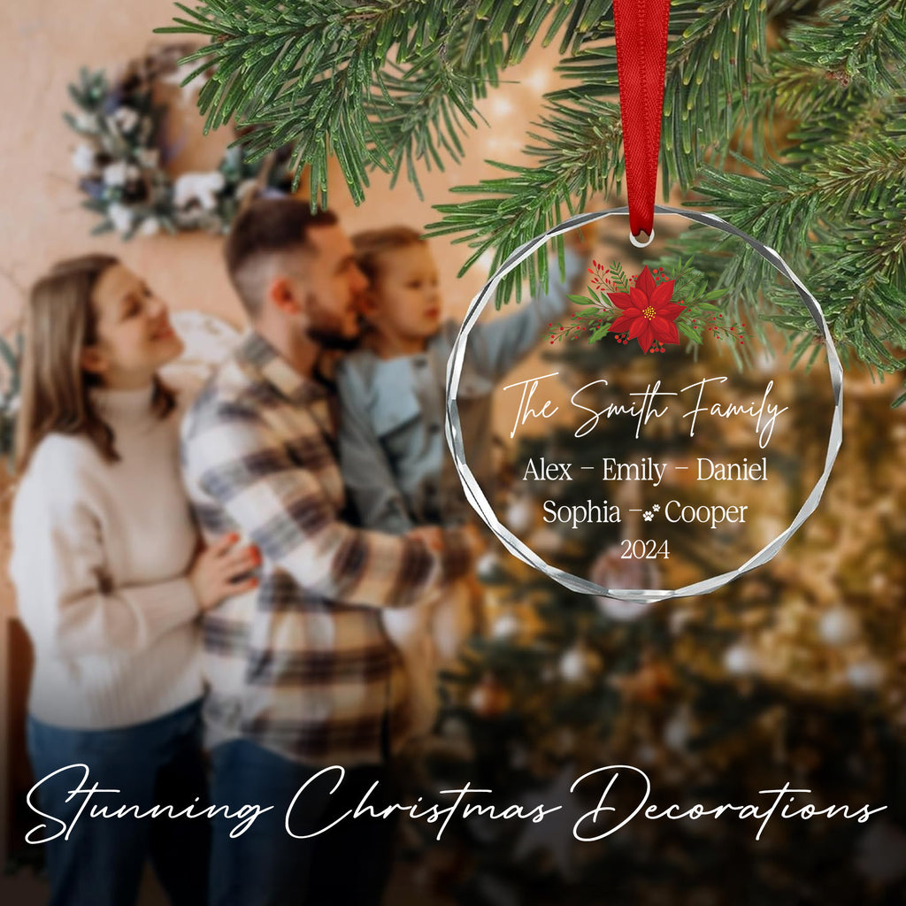 Personalized Family Christmas Tree Glass Ornament with Pet Names 2026, Family Gift - image 6