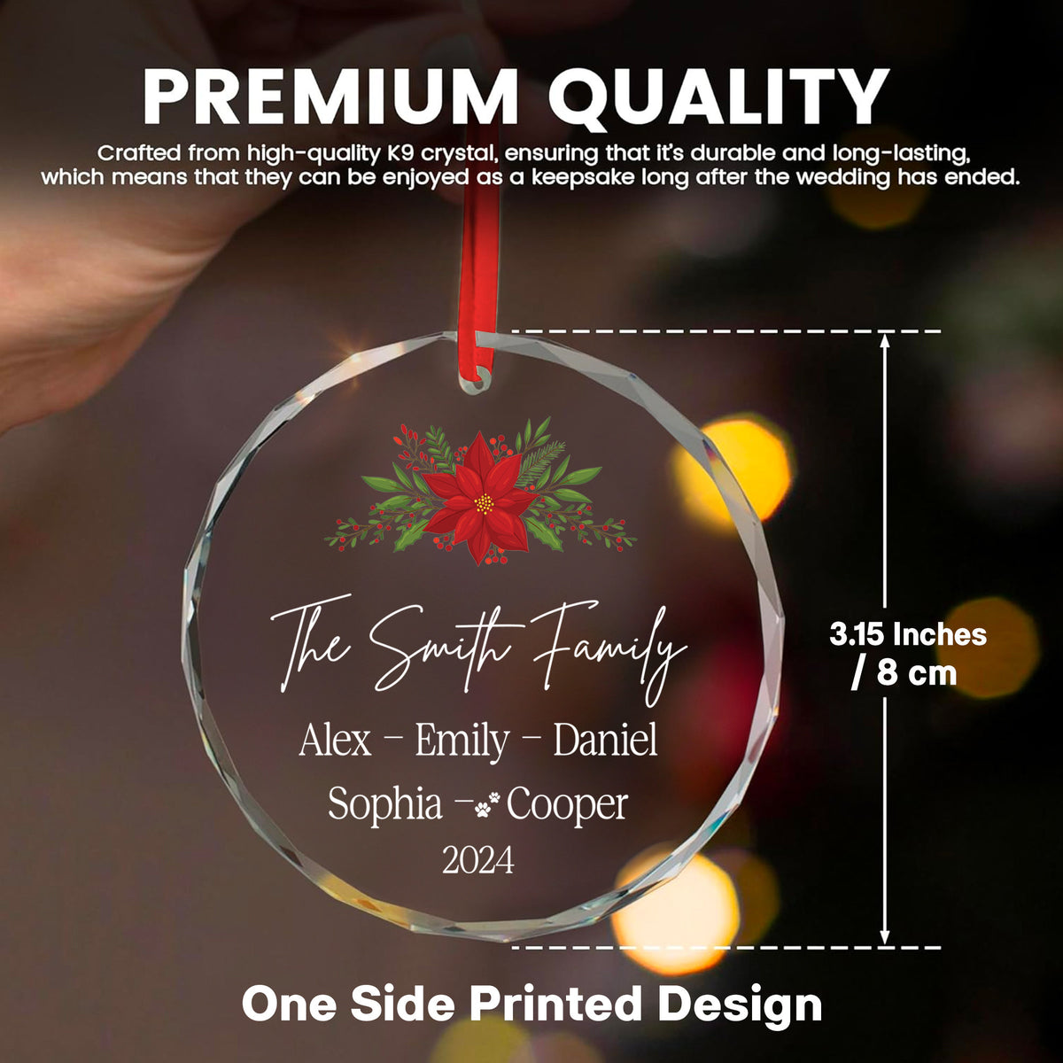 Personalized Family Christmas Tree Glass Ornament with Pet Names 2026, Family Gift - image 7