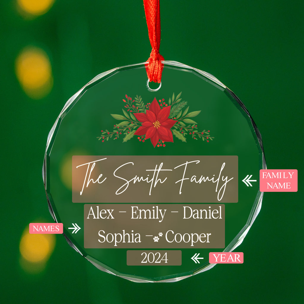 Personalized Family Christmas Tree Glass Ornament with Pet Names 2026, Family Gift - image 8