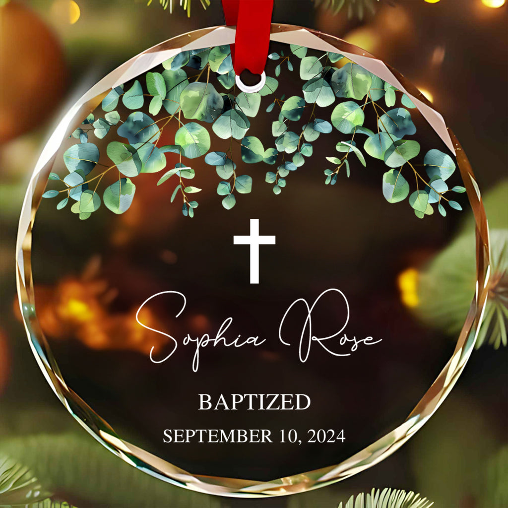 Personalized Baptism Glass Christmas Ornament, Dedication Gift for Baby