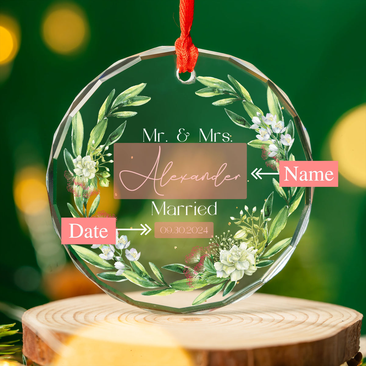 Personalized First Christmas as Mr and Mrs Glass Ornament, Wedding Gift - image 3
