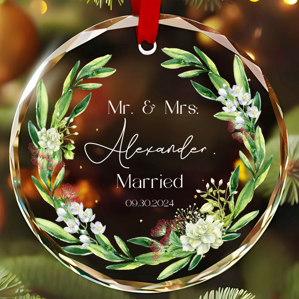 Personalized First Christmas as Mr and Mrs Glass Ornament, Wedding Gift
