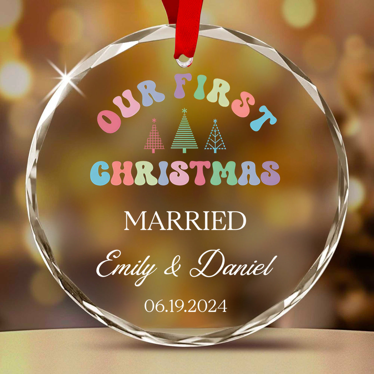 Personalized Married Engaged or Together Glass Christmas Ornament 2026, Newlywed Christmas Gift