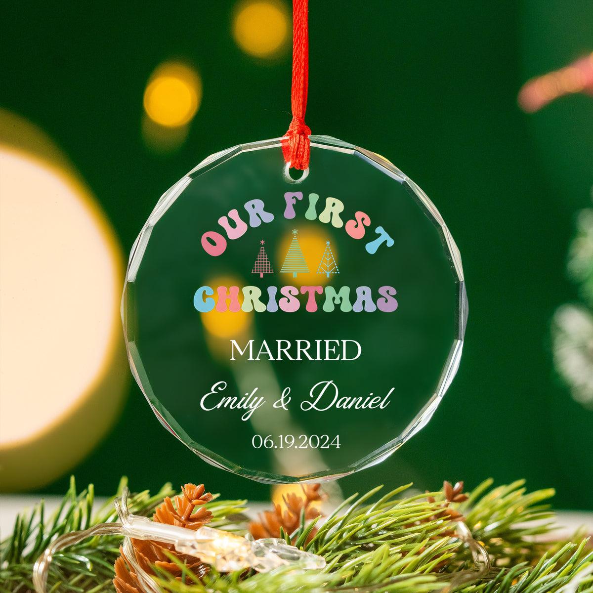 Personalized Married Engaged or Together Glass Christmas Ornament 2026, Newlywed Christmas Gift - image 2