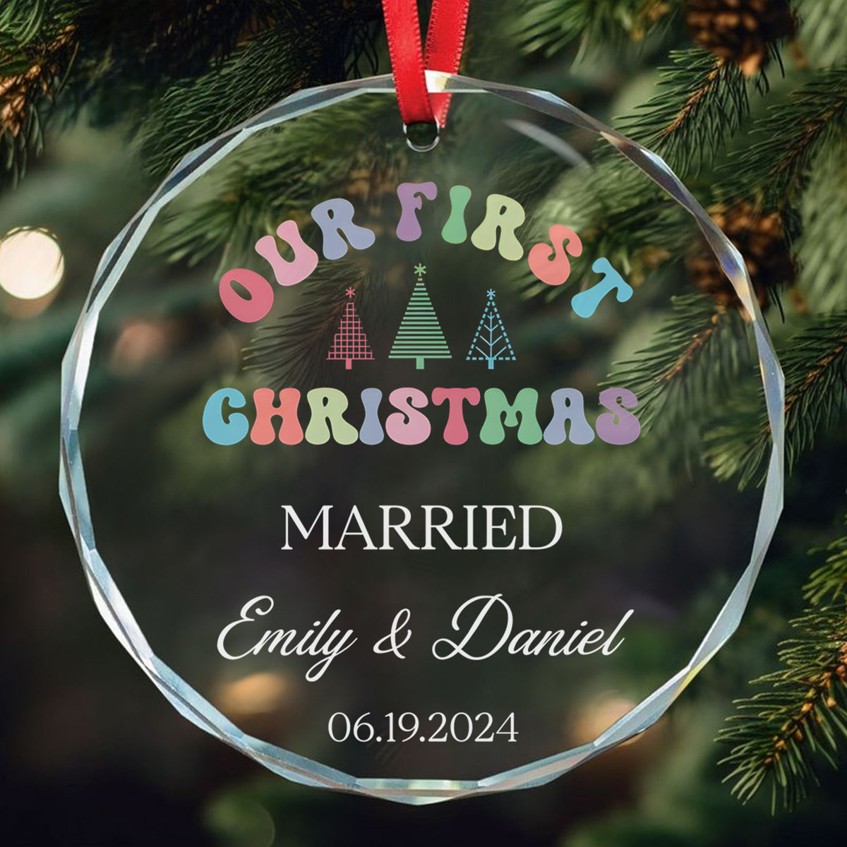 Personalized Married Engaged or Together Glass Christmas Ornament 2026, Newlywed Christmas Gift - image 4