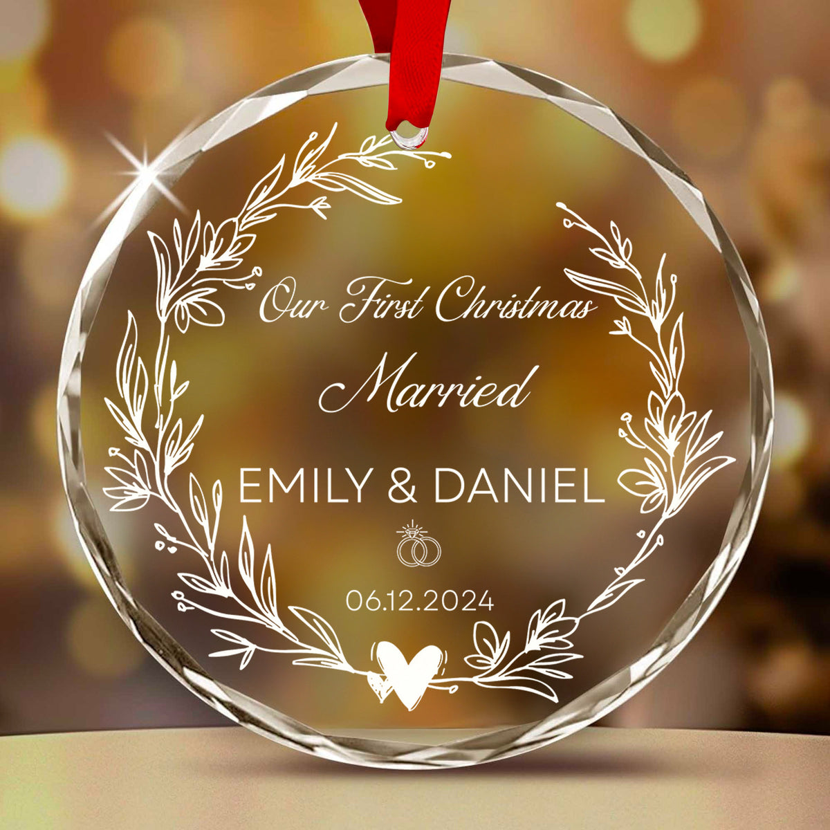 Personalized First Christmas Married Wedding Glass Ornament, Engagement Gift