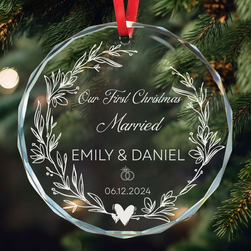 Personalized First Christmas Married Wedding Glass Ornament, Engagement Gift - image 4