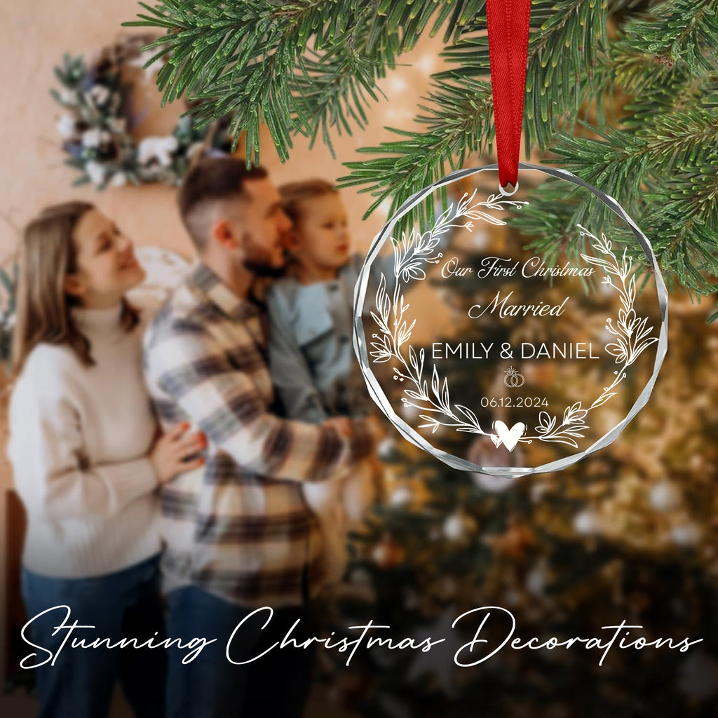 Personalized First Christmas Married Wedding Glass Ornament, Engagement Gift - image 6