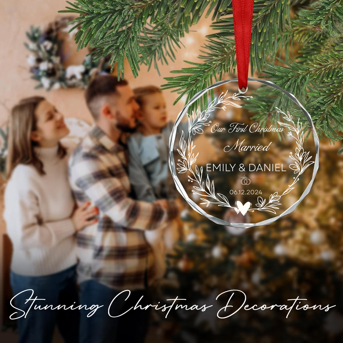 Personalized First Christmas Married Wedding Glass Ornament, Engagement Gift - image 6