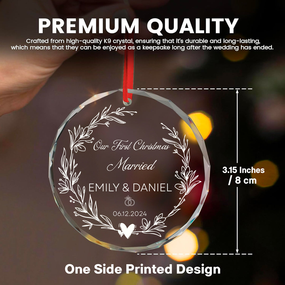 Personalized First Christmas Married Wedding Glass Ornament, Engagement Gift - image 7