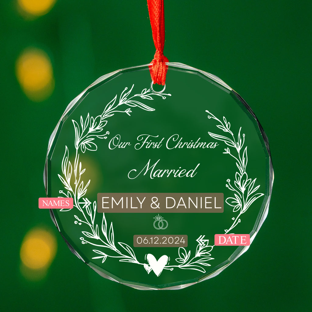 Personalized First Christmas Married Wedding Glass Ornament, Engagement Gift - image 8