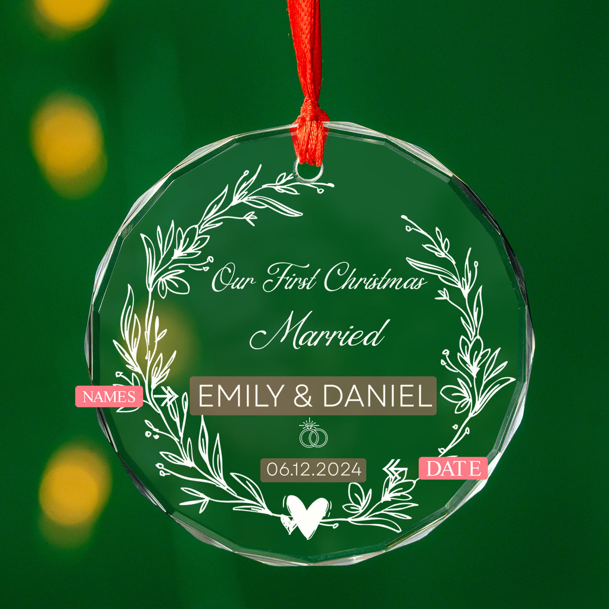 Personalized First Christmas Married Wedding Glass Ornament, Engagement Gift - image 8