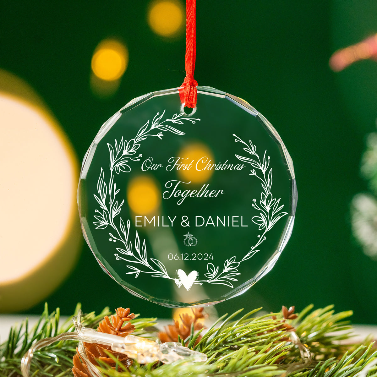 Personalized First Christmas Married Wedding Glass Ornament, Engagement Gift - image 14