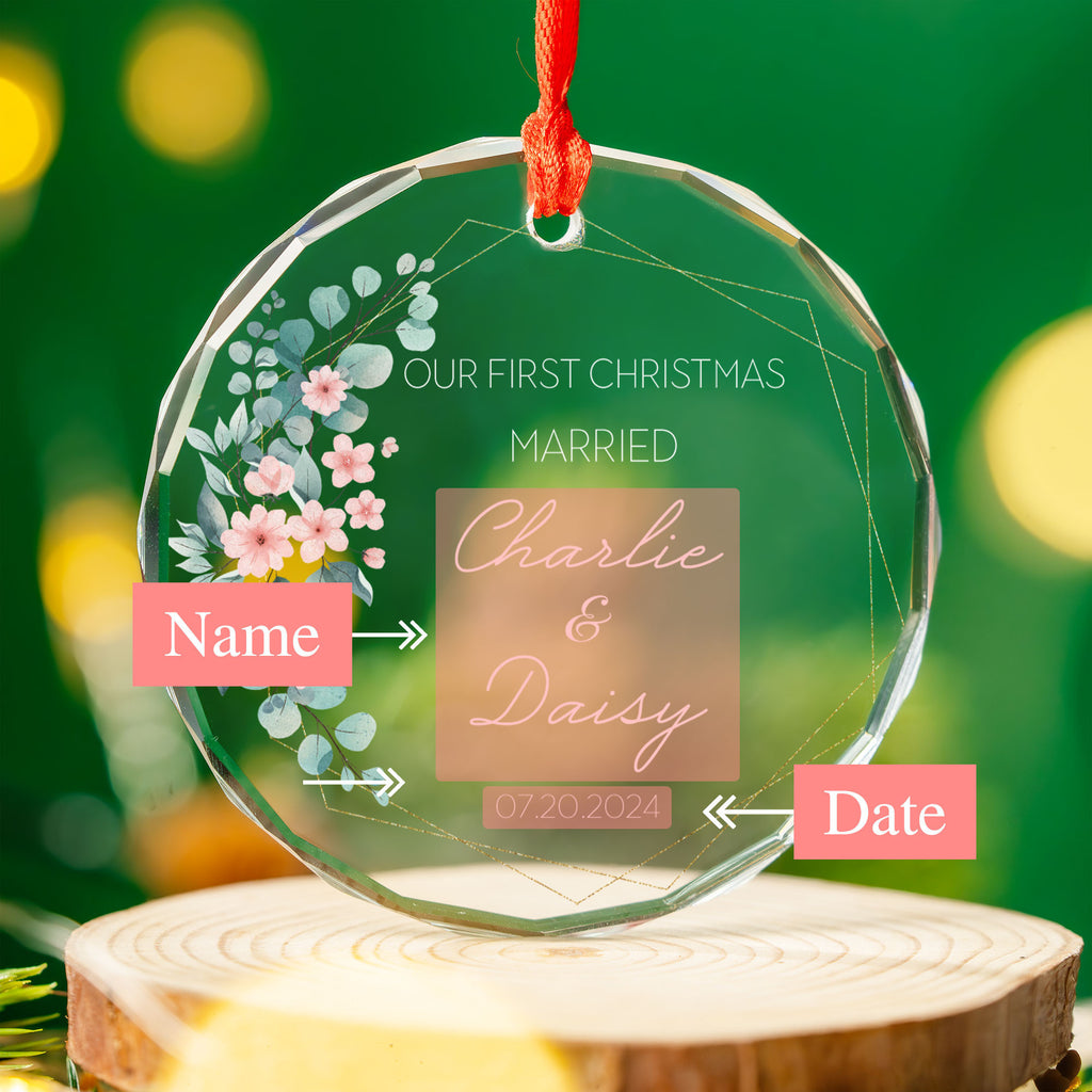Personalized Our First Christmas as Married Glass Ornament, Anniversary Gift - image 3