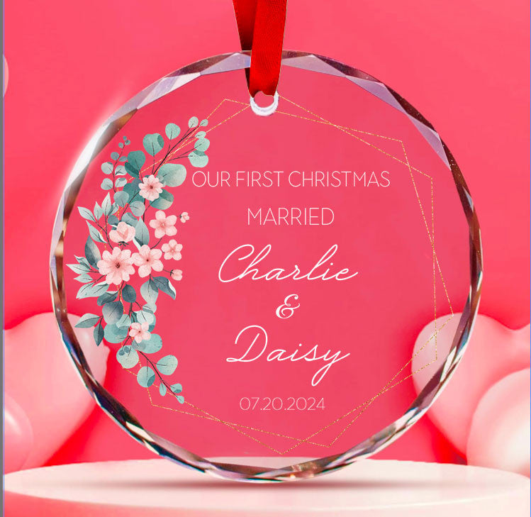 Personalized Our First Christmas as Married Glass Ornament, Anniversary Gift - image 7