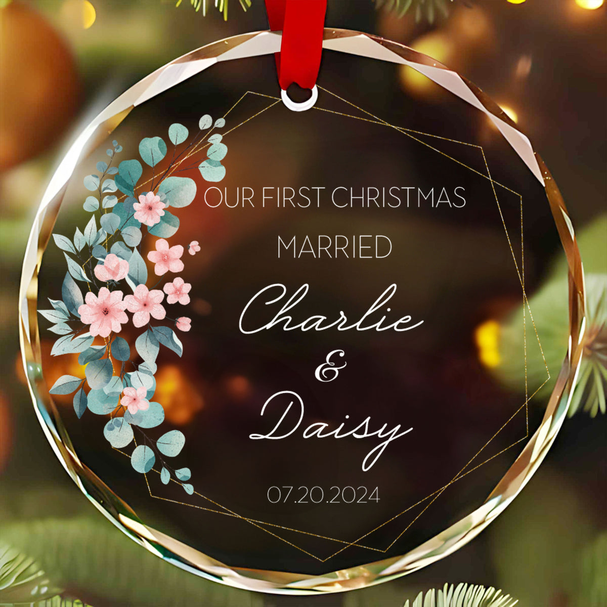 Personalized Our First Christmas as Married Glass Ornament, Anniversary Gift