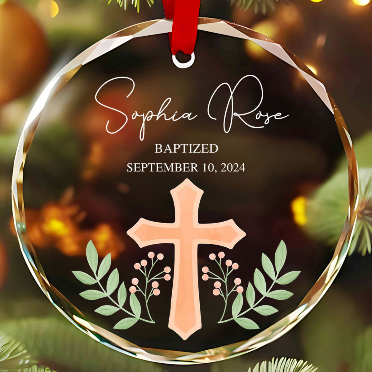 Personalized Baptism Glass Christmas Ornament, Confirmation Gift for Child