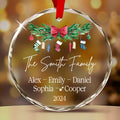 Personalized Family Members Names Glass Christmas Ornament with Pets, Christmas Gift