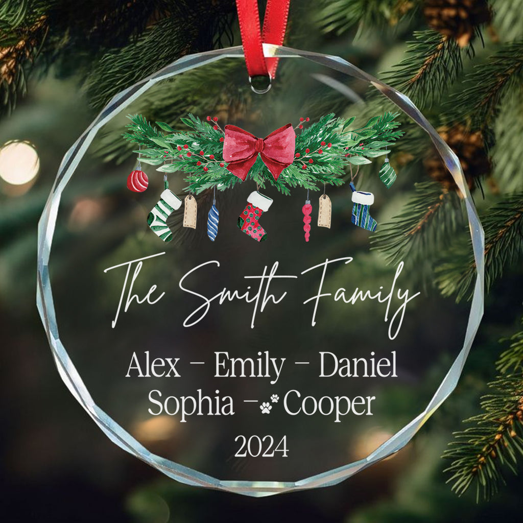Personalized Family Members Names Glass Christmas Ornament with Pets, Christmas Gift - image 2