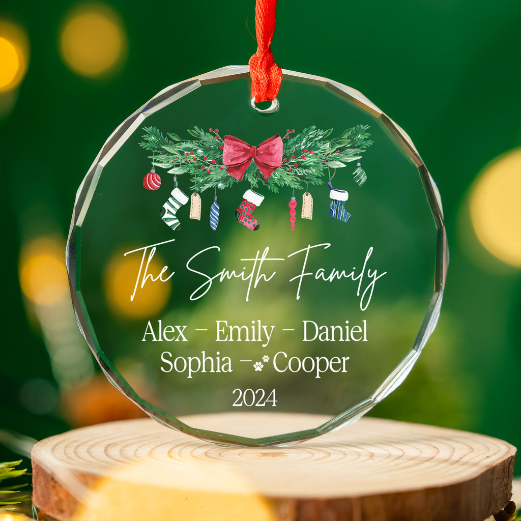 Personalized Family Members Names Glass Christmas Ornament with Pets, Christmas Gift - image 3