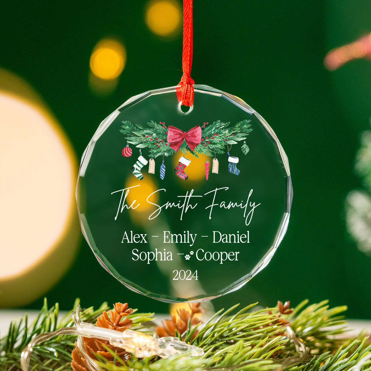 Personalized Family Members Names Glass Christmas Ornament with Pets, Christmas Gift - image 4