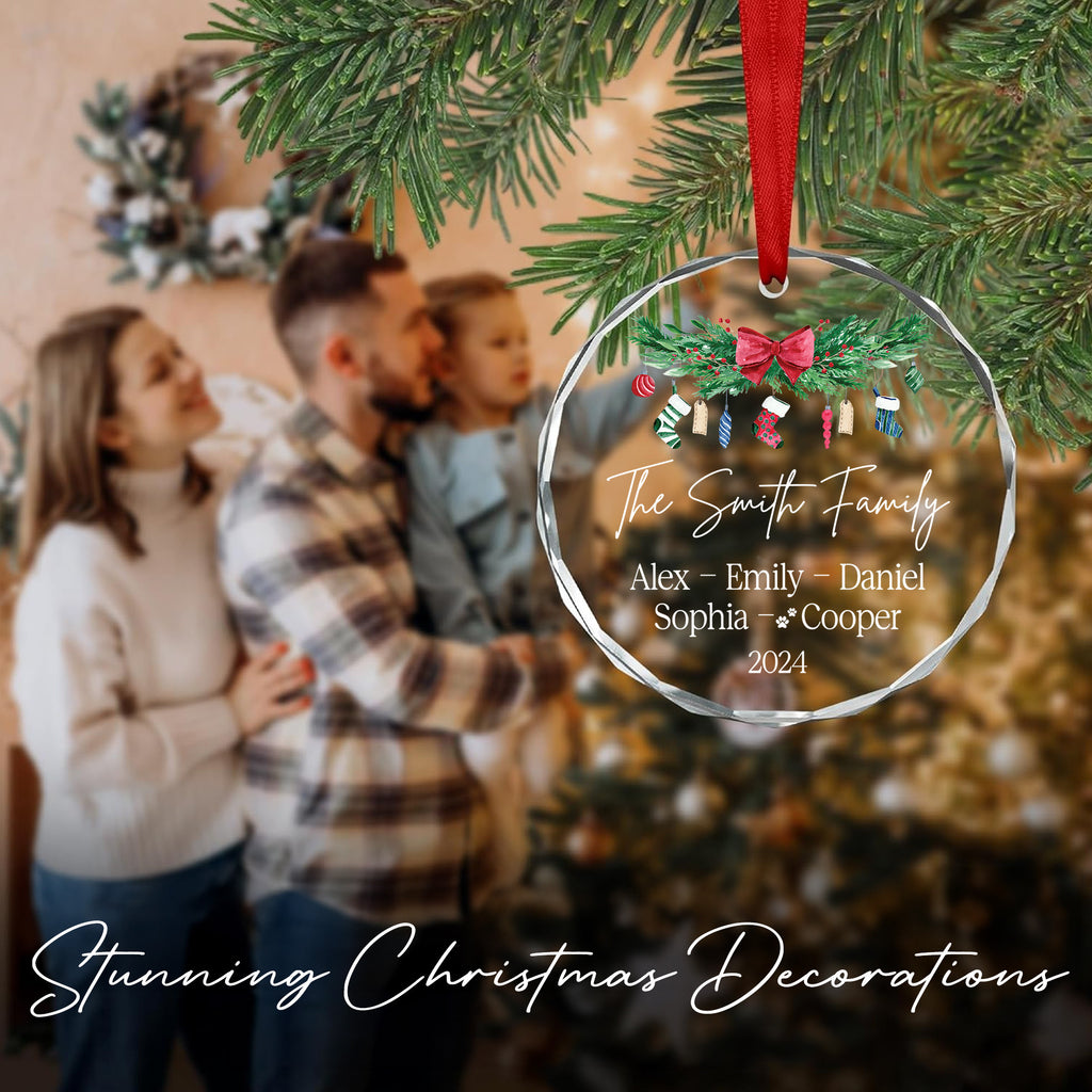 Personalized Family Members Names Glass Christmas Ornament with Pets, Christmas Gift - image 6