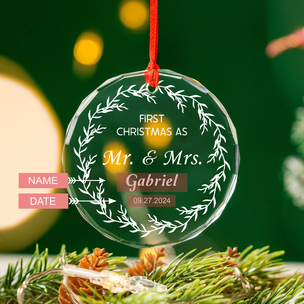 Personalized First Christmas as Mr and Mrs Glass Ornament, Wedding Gift for Newlyweds - image 4