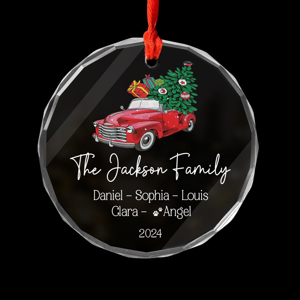 Personalized Red Truck Family Glass Christmas Ornament with Pets 2026, Christmas Family Gift - image 6