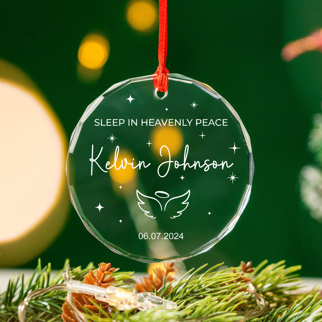 Personalized Sleep in Heavenly Peace Baby Memorial Glass Christmas Ornament, Infant Loss Gift