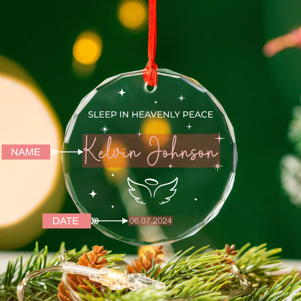 Personalized Sleep in Heavenly Peace Baby Memorial Glass Christmas Ornament, Infant Loss Gift - image 3