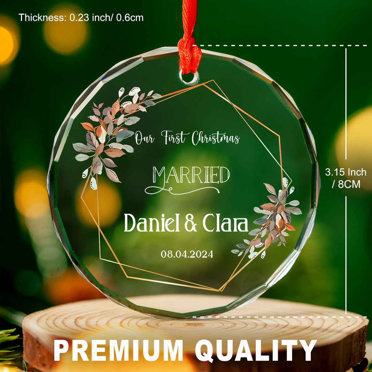 Personalized Our First Christmas Married Glass Ornament, Anniversary Gift for Couple - image 2