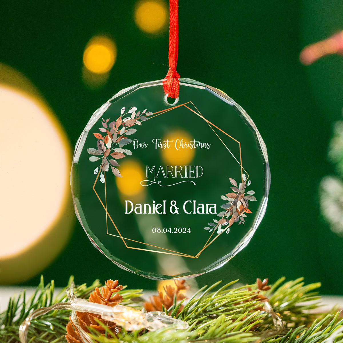 Personalized Our First Christmas Married Glass Ornament, Anniversary Gift for Couple