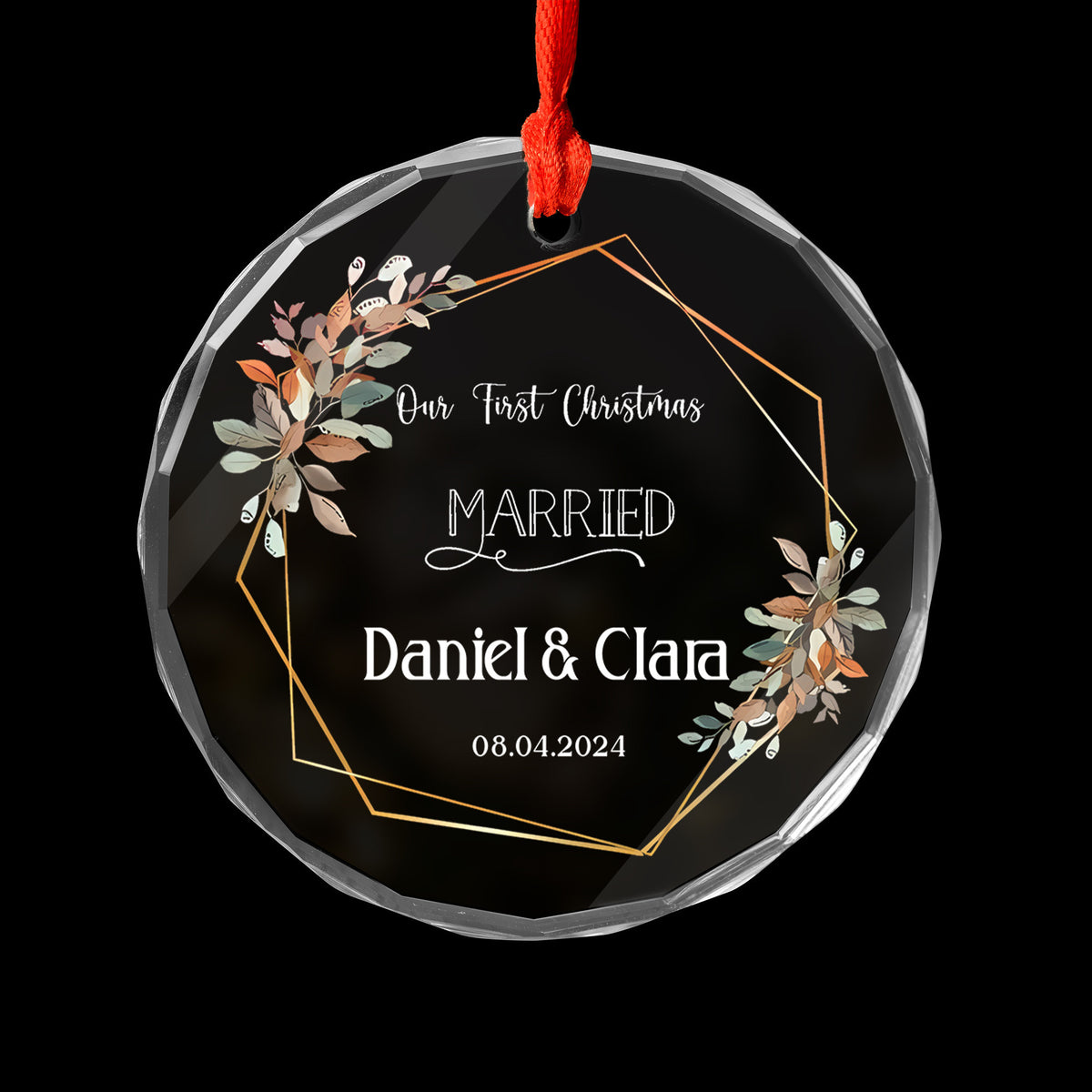Personalized Our First Christmas Married Glass Ornament, Anniversary Gift for Couple - image 4