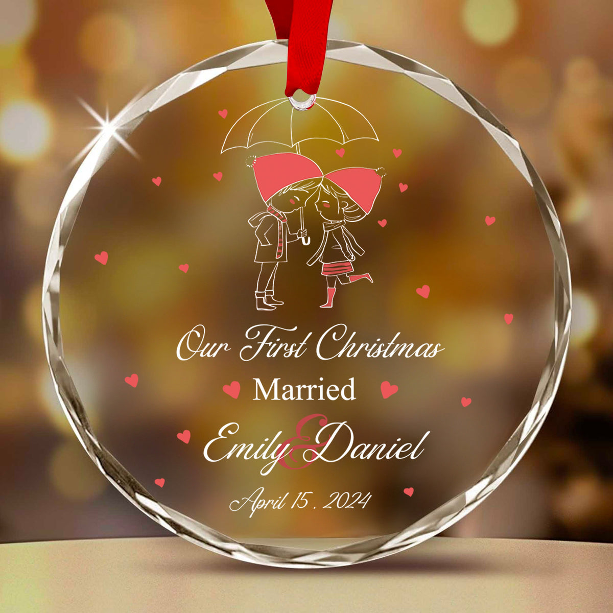 Personalized Mr and Mrs Glass Christmas Ornament with Names and Date, Newlywed Gift