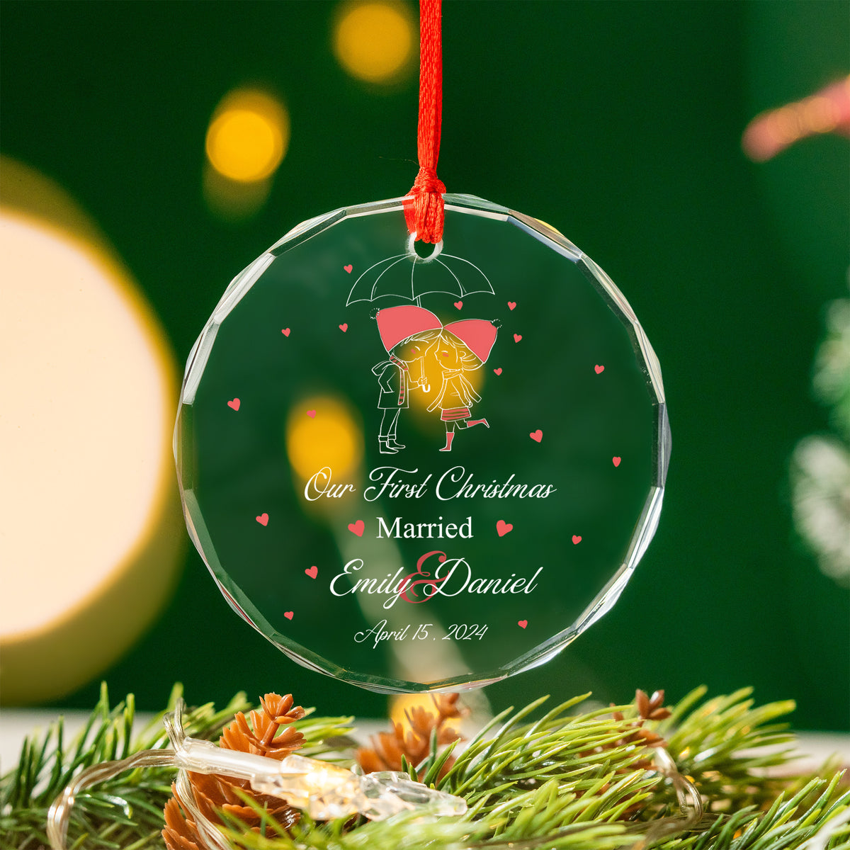Personalized Mr and Mrs Glass Christmas Ornament with Names and Date, Newlywed Gift - image 3