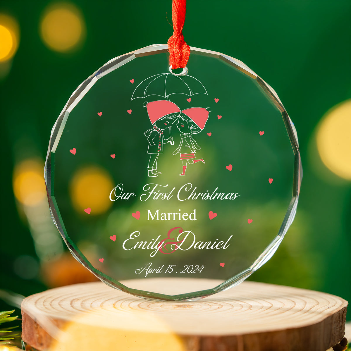 Personalized Mr and Mrs Glass Christmas Ornament with Names and Date, Newlywed Gift - image 4