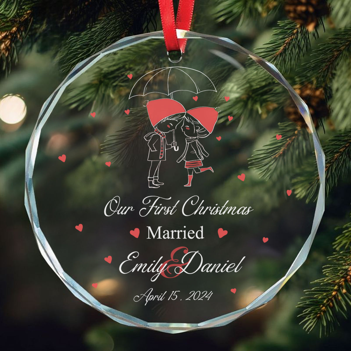 Personalized Mr and Mrs Glass Christmas Ornament with Names and Date, Newlywed Gift - image 2
