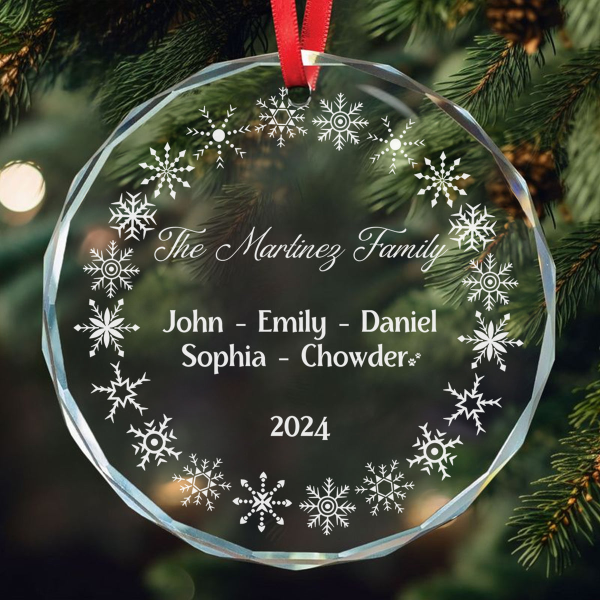 Personalized Snowflakes Family Glass Christmas Ornament with Pet Name, Family Members Gift - image 4