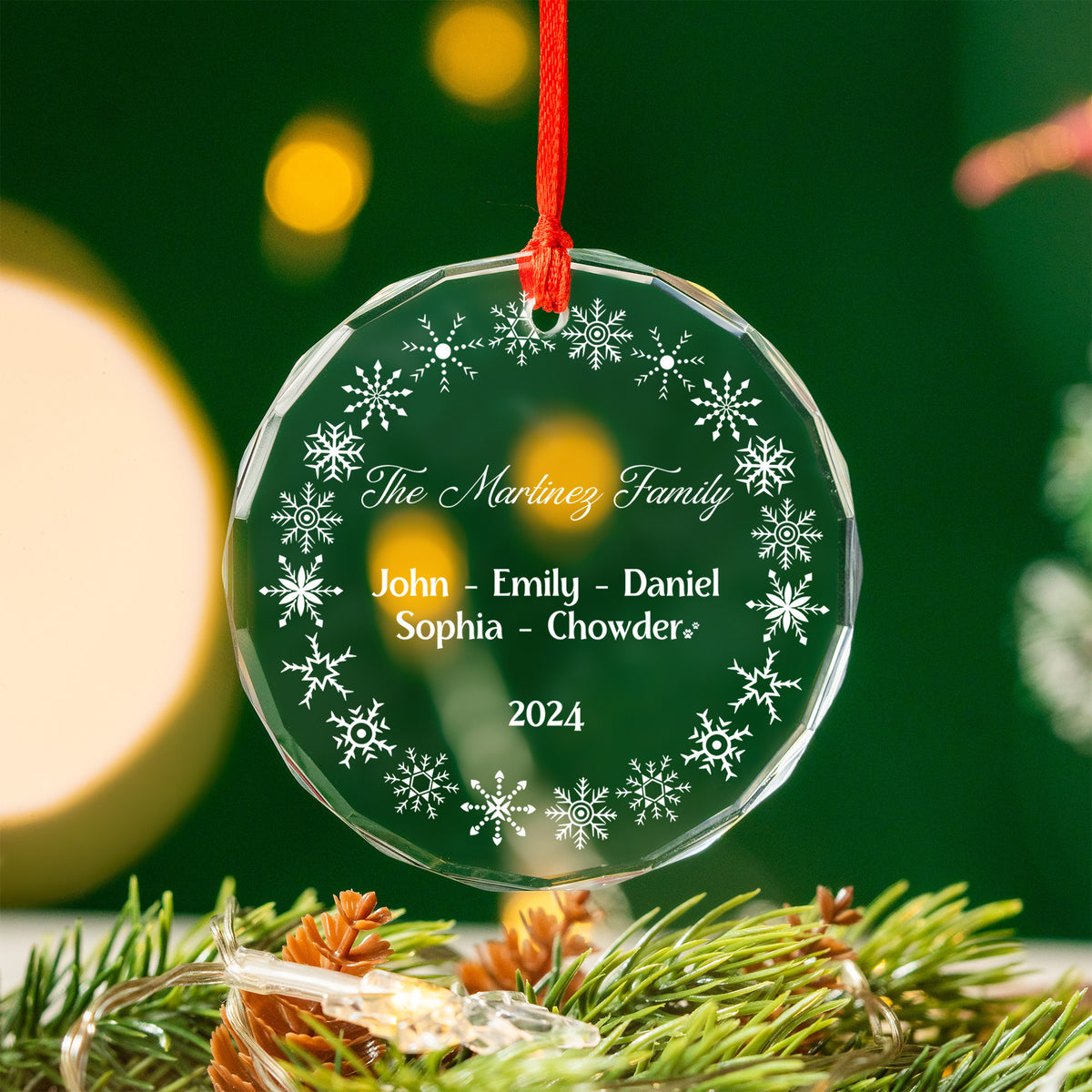 Personalized Snowflakes Family Glass Christmas Ornament with Pet Name, Family Members Gift - image 5