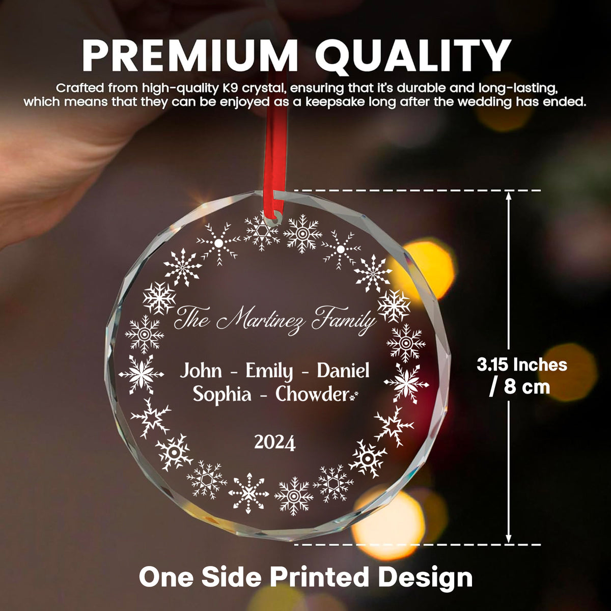 Personalized Snowflakes Family Glass Christmas Ornament with Pet Name, Family Members Gift - image 2