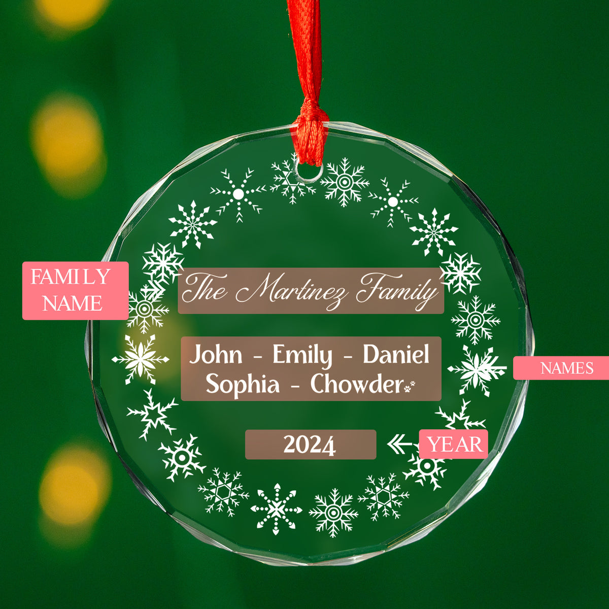 Personalized Snowflakes Family Glass Christmas Ornament with Pet Name, Family Members Gift - image 3