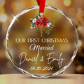 Personalized Wedding Date Glass Christmas Ornament, Anniversary Gift for Couple